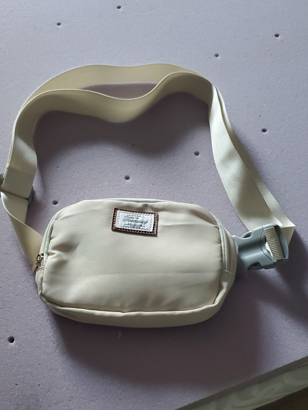 Totesxisap Cream Canvas Waist Bag with Leather Trim Label( Look At All Pics)
